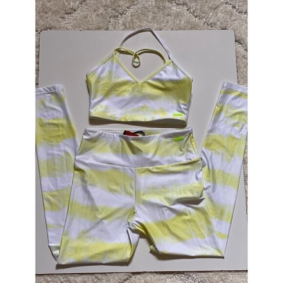 Guess Matching Workout Set Windbreaker Leggings Sports Bra Citrus yellow sz M/L - Picture 7 of 10
